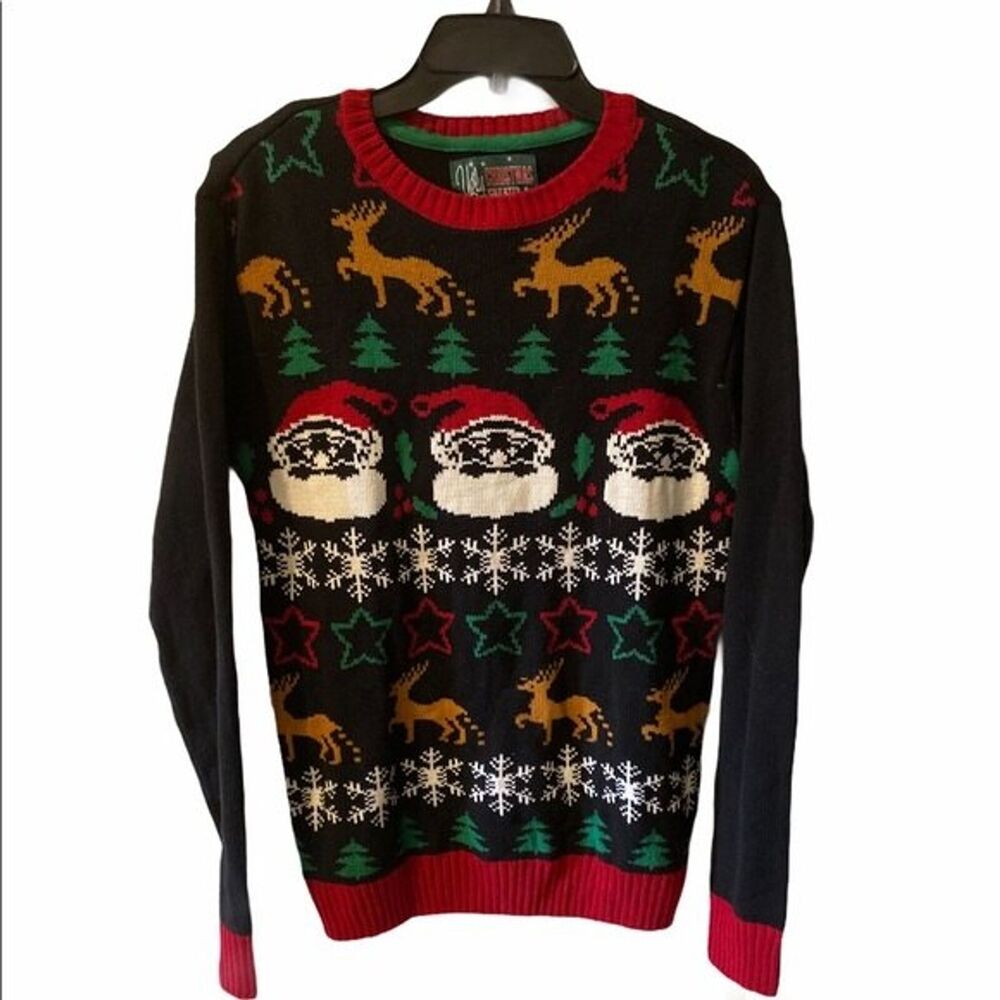 Ugly Christmas Sweater Santa Reindeer Adult M Holiday Party Fun - Picture 2 of 5